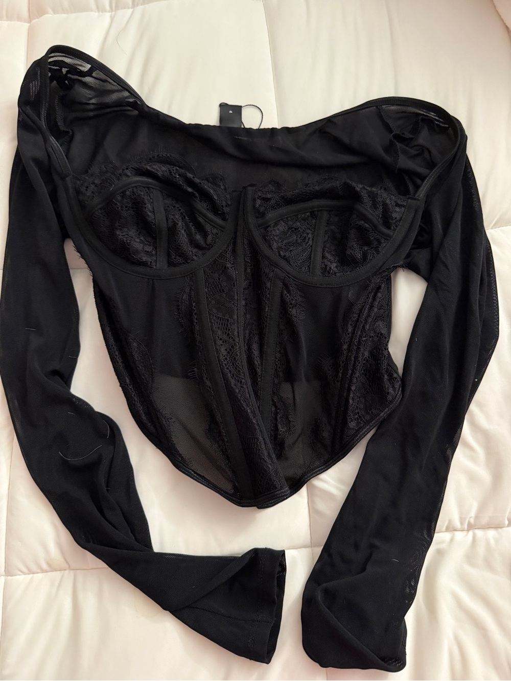 SHEIN Black Lace Long-Sleeve Bustier Top